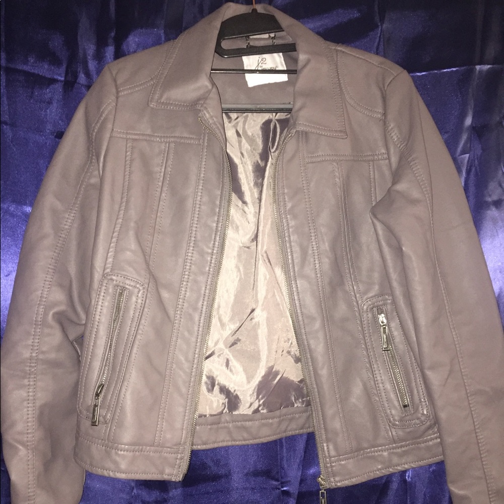 Grey/purple leather jacket
